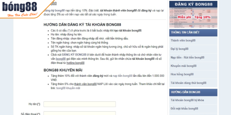 Đăng Ký BONG88 3 Lưu ý quan trọng khi tiến hành đăng ký thành viên của nhà cái